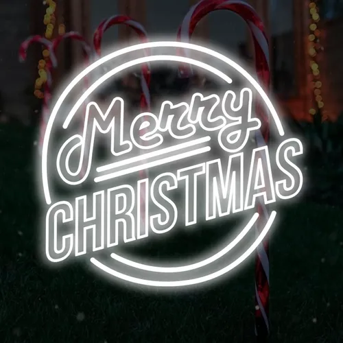 Merry Christmas Double Circle Text Neon Sign - Custom Banners Now