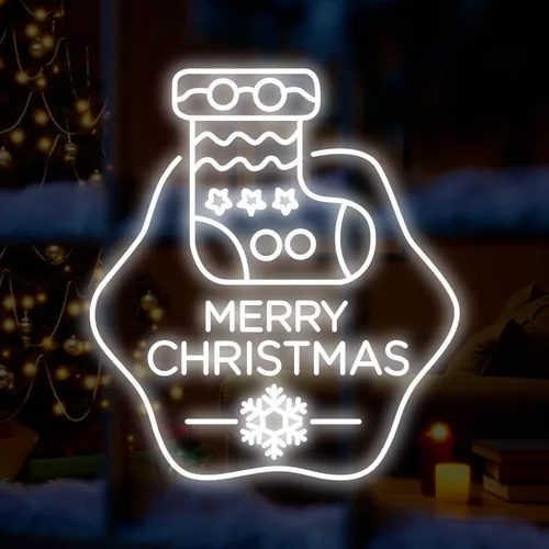 Merry Christmas Handmade Sock Neon Sign - Custom Banners Now