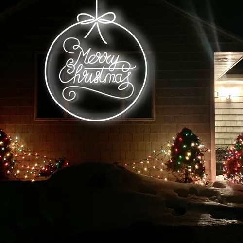 Merry  Christmas Circle Typography Neon Sign - Custom Banners Now