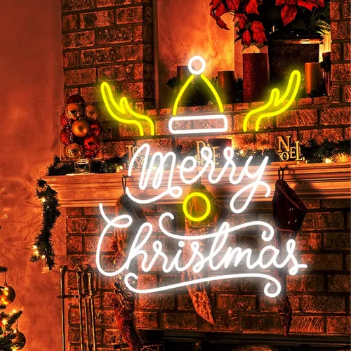 Merry Christmas Deer Horn with Hat Neon Sign - Custom Banners Now