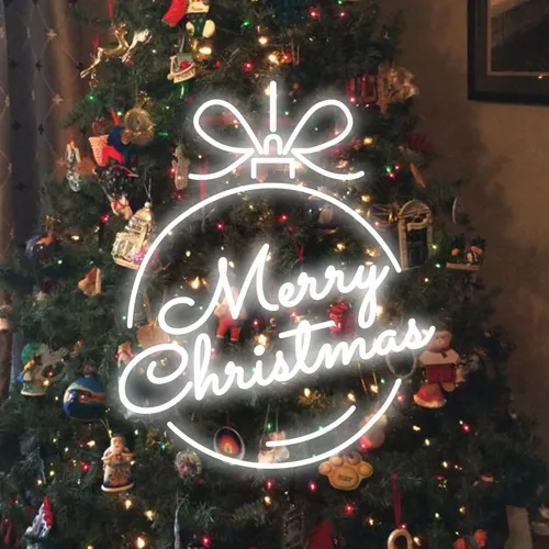Merry Christmas Circle Text Neon Sign - Custom Banners Now