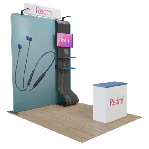 Custom Media Display with TV Stand Tension Fabric 8' x 8' - Custom Banners Now