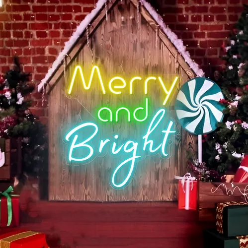 Merry & Bright Neon Sign - Custom Banners Now