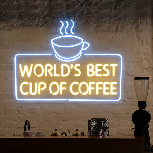 World's Best Cup of Coffee Neon Sign - Custom Banners Now