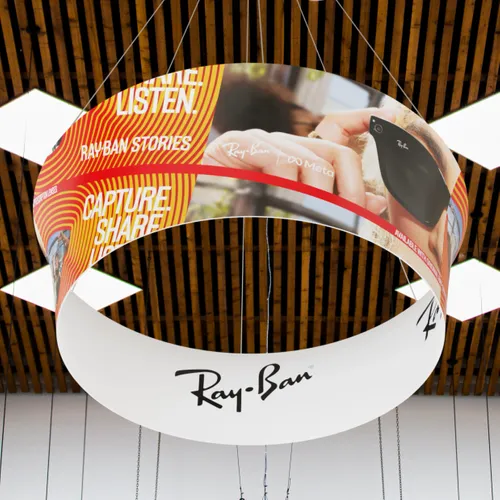 Custom Tapered Circle Personalized Trade Show Hanging Signs - Custom Banners Now