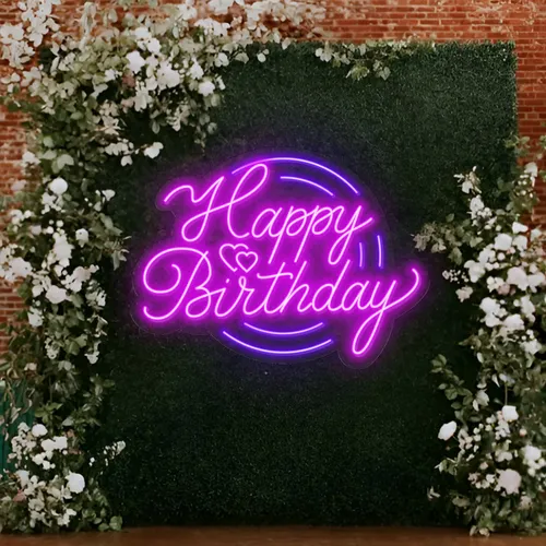 Happy Birthday Purplish Neon Sign - Custom Banners Now