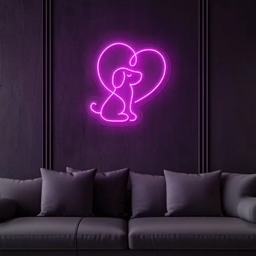 Scribble Dog Heart Neon Sign - Custom Banners Now