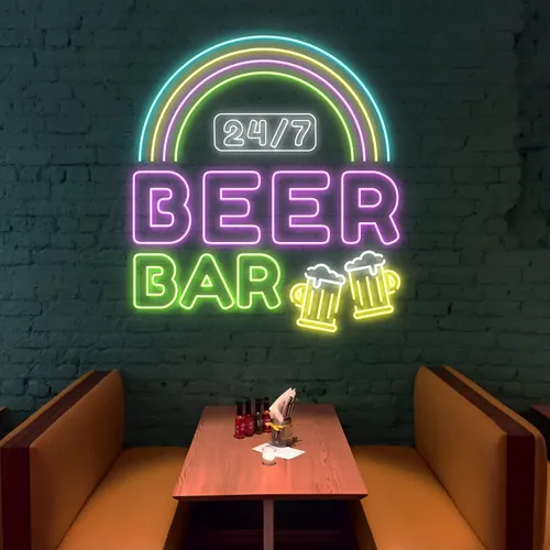 24/7 Rainbow Beer Bar Neon Sign - Custom Banners Now