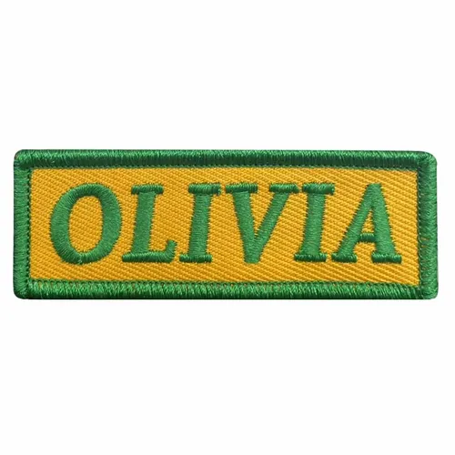 Green and Yellow Olivia Name Patch - Custom Banners Now