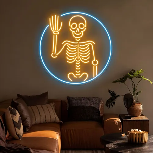 Waving Skeleton Neon Sign - Custom Banners Now