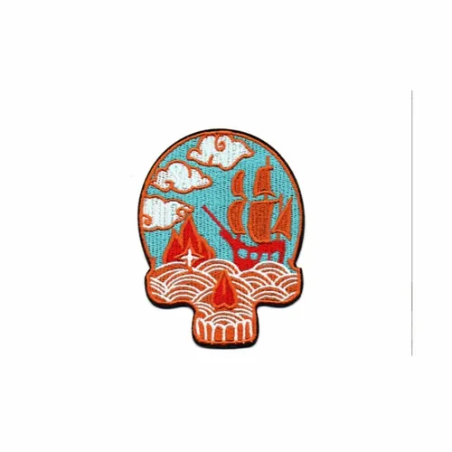 Blue and Orange Pirate Mural Skull Patch - Custom Banners Now