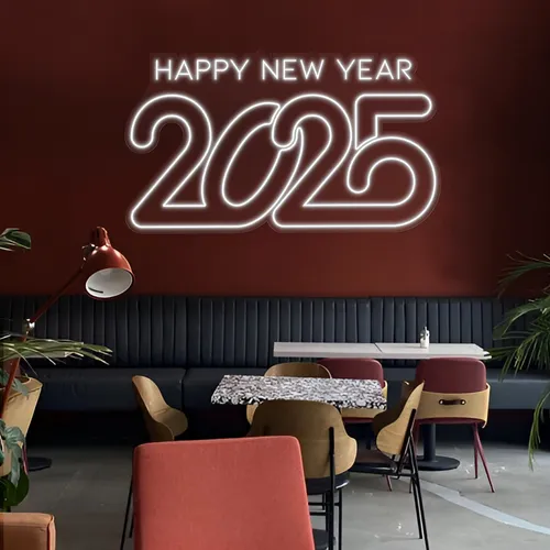 Frosty Happy New Year 2024 Neon Sign - Custom Banners Now