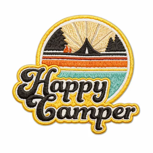 Round Happy Camper Iron On Patch - Custom Banners Now