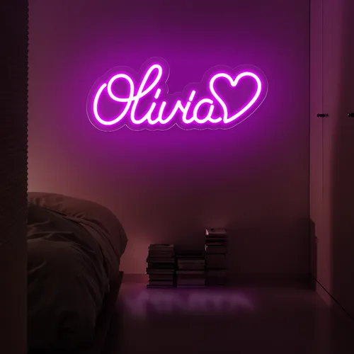 Olivia with Heart Neon Sign - Custom Banners Now
