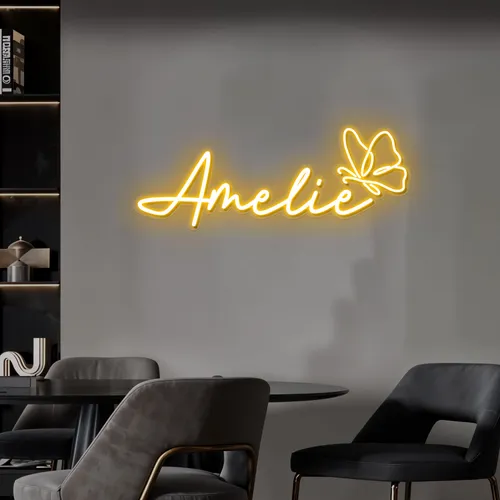 Amelie with Butterfly Neon Sign - Custom Banners Now