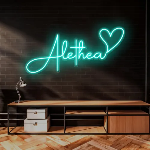 Alethea with Heart Neon Sign - Custom Banners Now