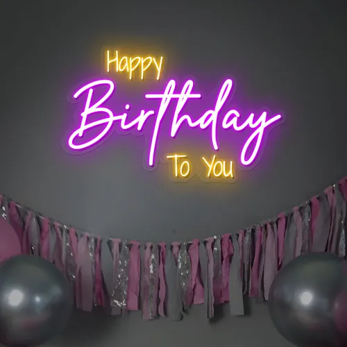 Bright Happy Birthday Neon Sign - Custom Banners Now