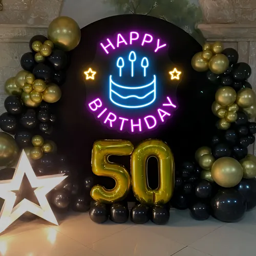 Blissful Happy Birthday Neon Sign - Custom Banners Now