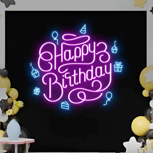 Happy Birthday Vibes Neon Sign - Custom Banners Now