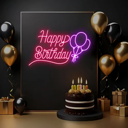 Happy Birthday Glow Neon Sign - Custom Banners Now