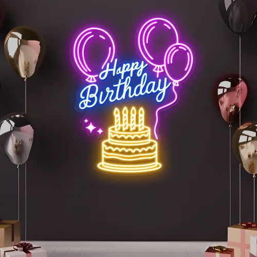 Happy Birthday Bash Neon Sign - Custom Banners Now
