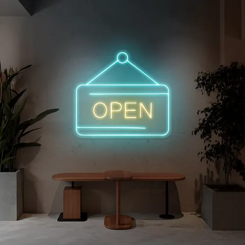 Glowing Open Neon Sign - Custom Banners Now