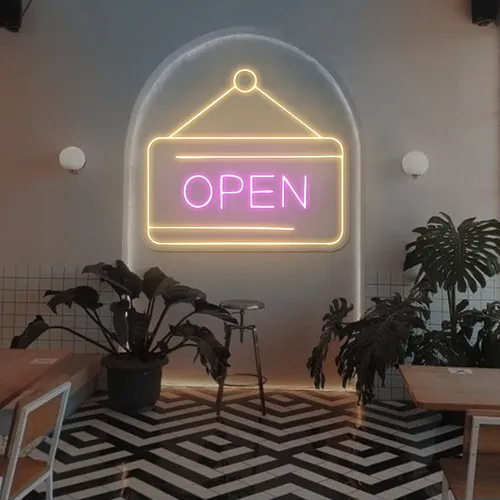 Retro Open Neon Sign - Custom Banners Now