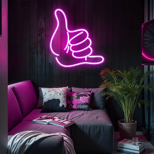 Pink Shaka Hand Neon Sign - Custom Banners Now