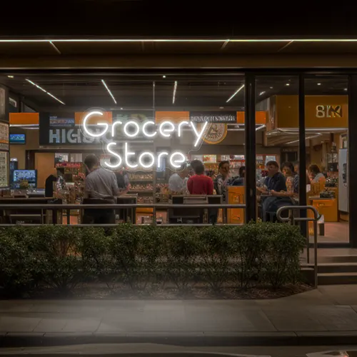 Grocery Store Window Neon Sign - Custom Banners Now