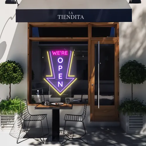 We're Open Vertical Neon Sign - Custom Banners Now