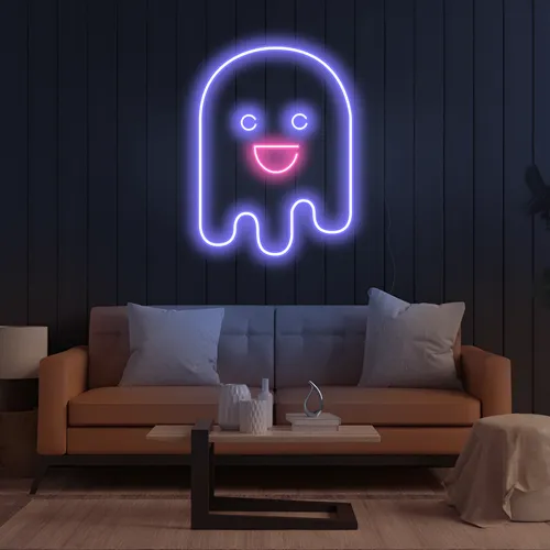 Ghost Cartoon Vertical Neon Sign - Custom Banners Now