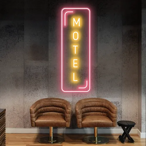 Motel Vertical Neon Sign - Custom Banners Now