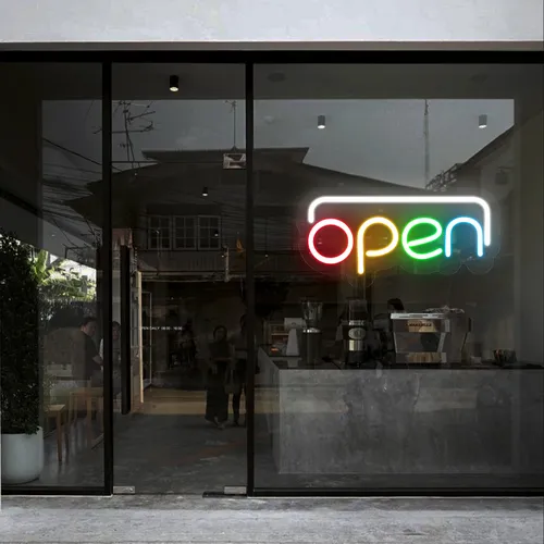 Open Multicolor Neon Sign - Custom Banners Now