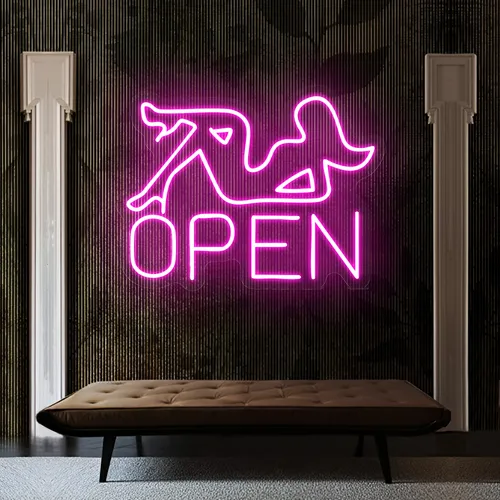 Open With Pin-Up Neon Sign - Custom Banners Now