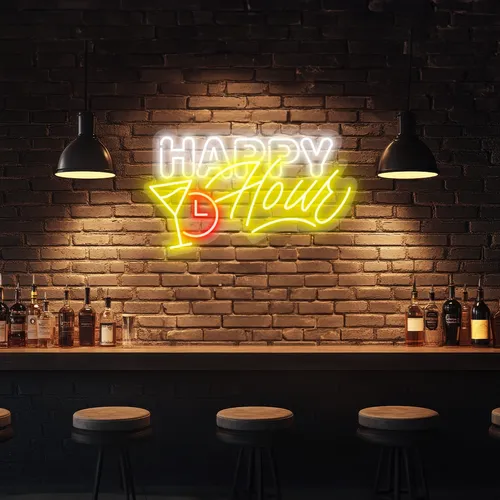 Custom Happy Hour Neon Signs - Custom Banners Now