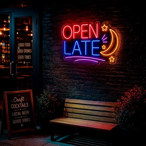 Custom Open Late Neon Signs - Custom Banners Now