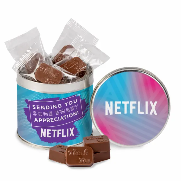 Round Tin with Molded Chocolates - Custom Banners Now