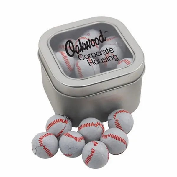 Window Tin with Chocolate Baseballs - SBF2700 - Custom Banners Now
