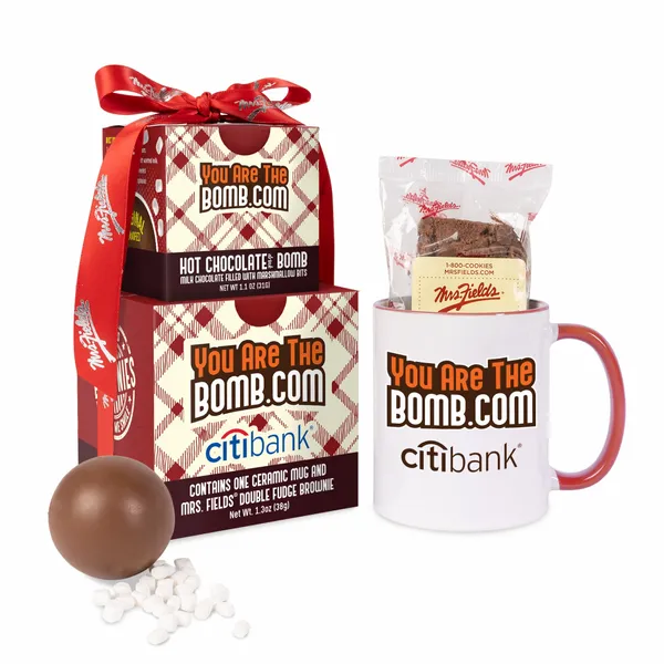 Mrs. Fields Mug, Brownie, Hot Chocolate Bomb Gift Set - Custom Banners Now