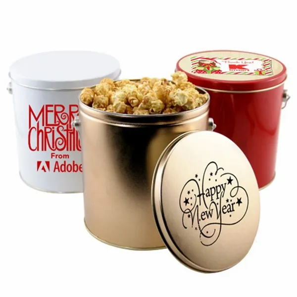 1 Gallon Gift Tin with Caramel Popcorn - Custom Banners Now