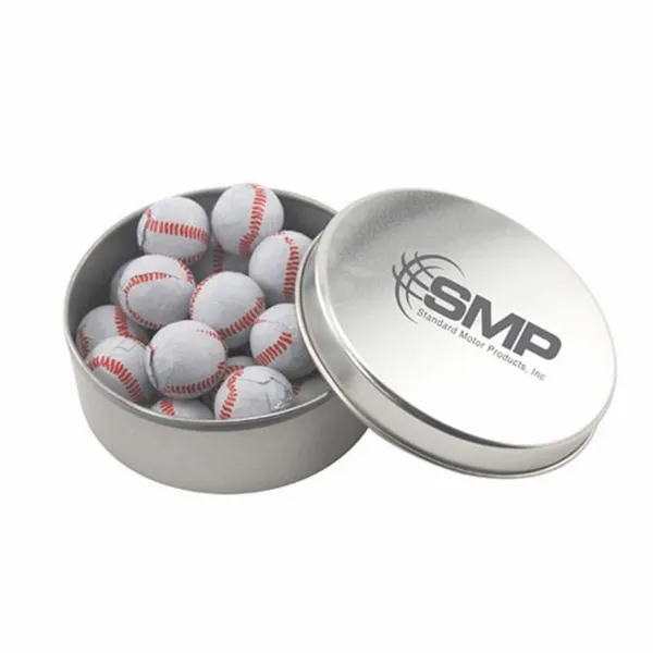 Round Tin with Chocolate Baseballs - SBF3000 - Custom Banners Now
