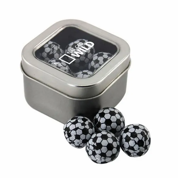 Window Tin with Chocolate Soccer Balls - SBF2500 - Custom Banners Now