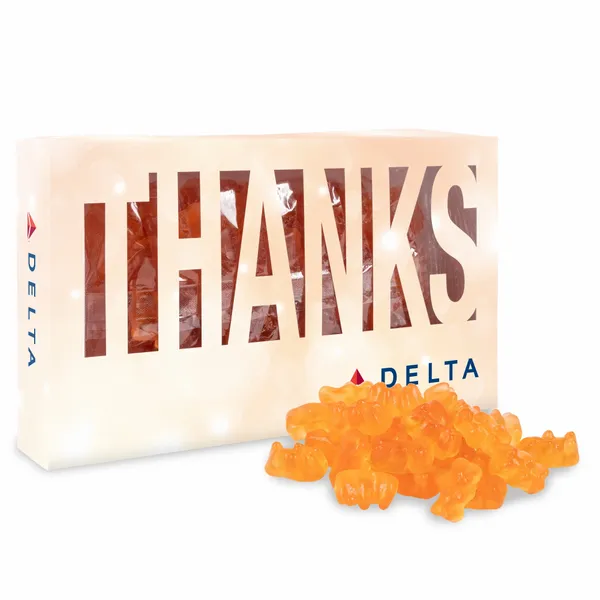 Thanks Die Cut Box with Champagne Gummy Bears - Custom Banners Now