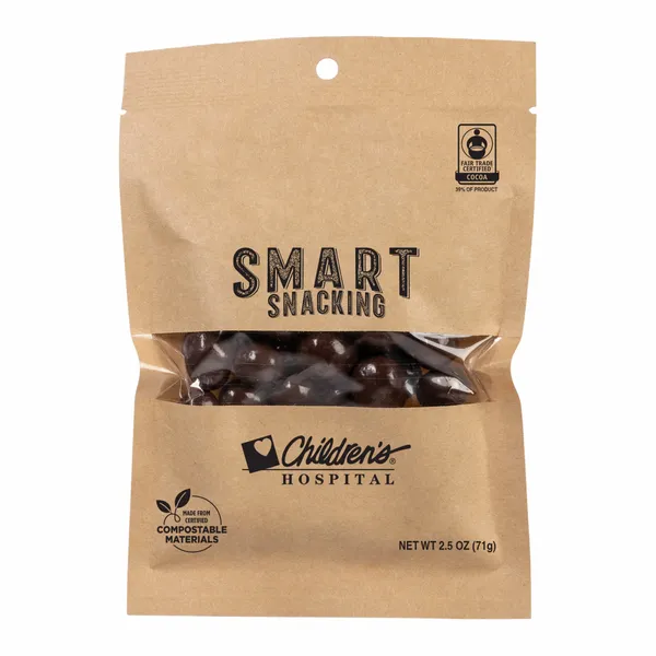 FairTrade Dark Chocolate Almonds in Compostable Kraft Pouch - Custom Banners Now