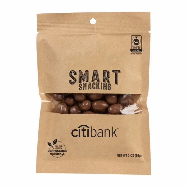FairTrade Milk Chocolate Raisins in Compostable Kraft Pouch - Custom Banners Now