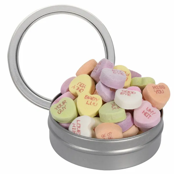 Short Round Tin with Conversation Hearts - Custom Banners Now