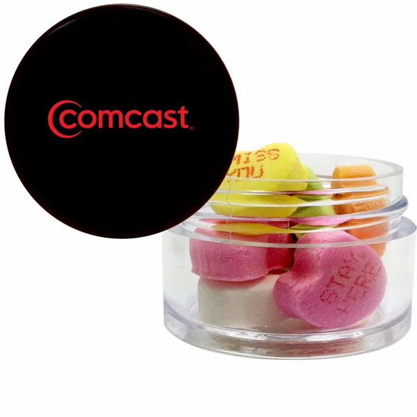 Twist top container filled with Conversation Hearts - Custom Banners Now